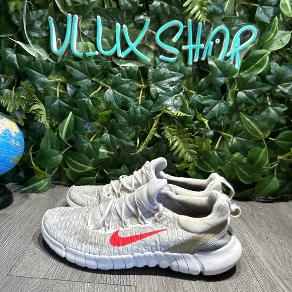 Nike Free RN 5.0 White Running Shoes with Red Swoosh Size 7.5 CZ1884-101 - Picture 4 of 12